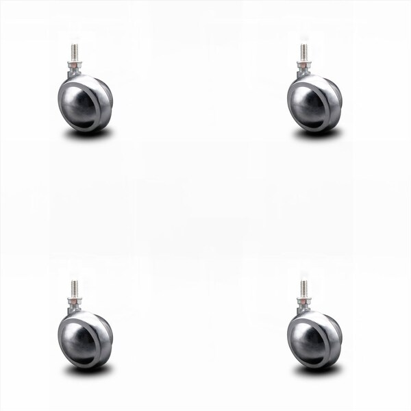 2 Inch Bright Chrome Metal Ball Caster - 5/16 Inch Threaded Stem -SCC, 4PK